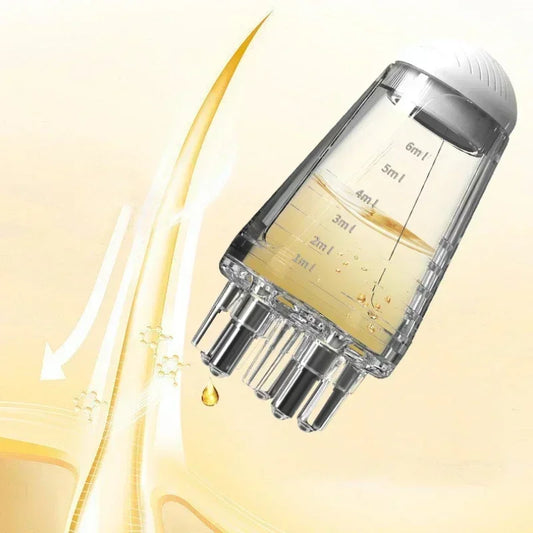 FitGearly anti hair loss essential oil liquid with guiding massager for scalp health and hair growth, shown in a sleek bottle.