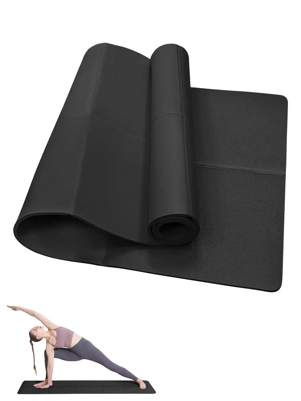 FitGearly non-slip Pilates exercise mat laid out on a wooden floor, designed for health and fitness workouts.
