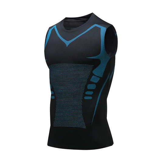 Black FitGearly men's compression tank top for gym and fitness, showcasing lightweight, stretchy fabric and athletic fit.
