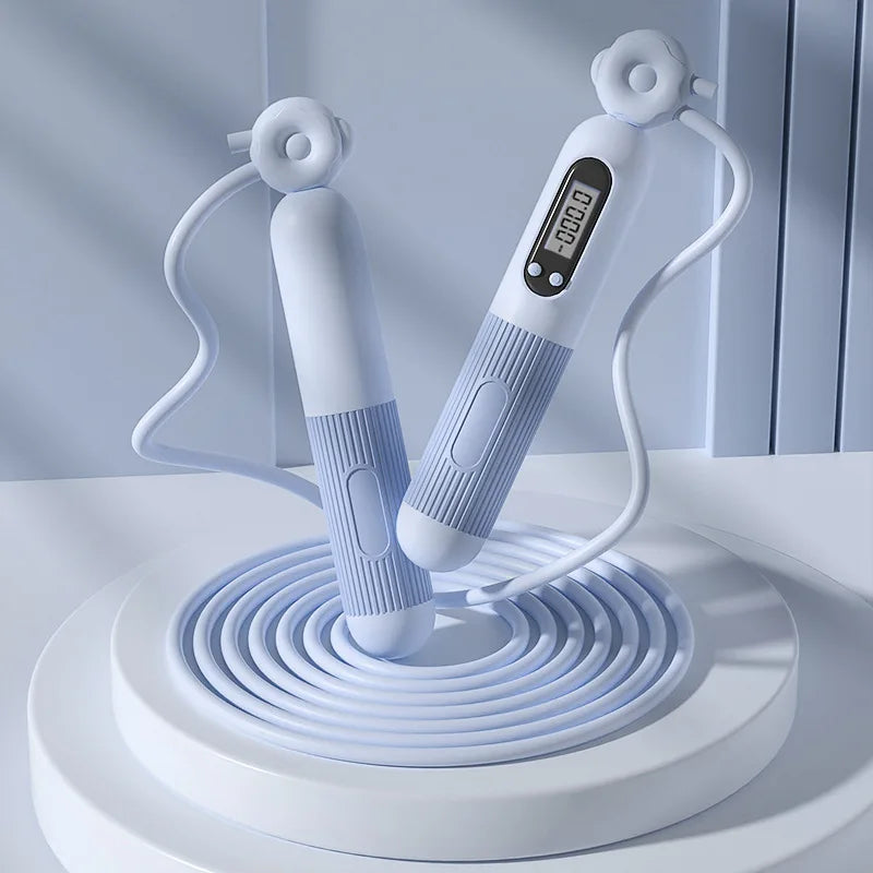 FitGearly electronic counting skipping rope with digital display for health and fitness workouts, featuring countdown and skipping functions.