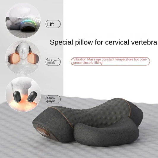 FitGearly electric vibration neck massager and cervical pillow for pain relief and relaxation, shown in a sleek design.