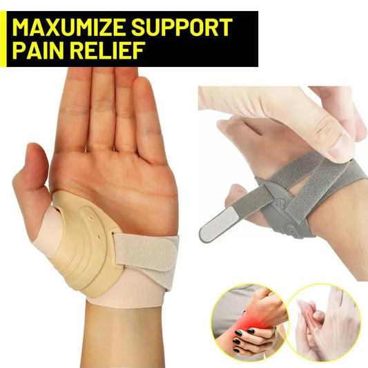 FitGearly arthritis pain relief thumb support brace for hand stability and comfort, shown on a person's hand.
