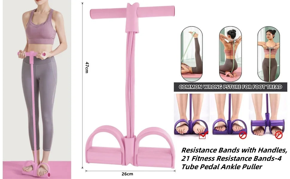 Set of 6 FitGearly rubber pedal resistance bands with handles for strength training and fitness exercises.