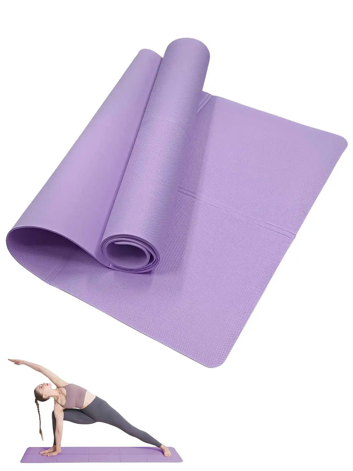 FitGearly non-slip Pilates exercise mat laid out on a wooden floor, showing textured surface for stability during workouts.