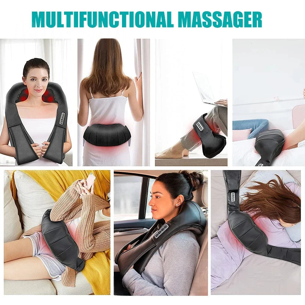 FitGearly shoulder heated back massager with adjustable straps and control panel, designed to relieve muscle tension and promote relaxation.