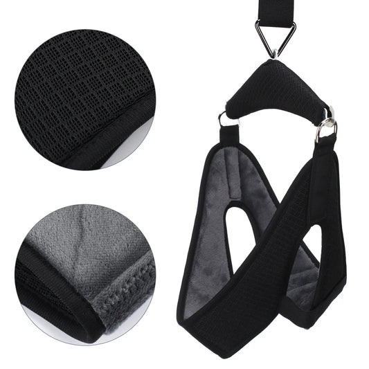 FitGearly traction hanging device for neck stretching, soft belt designed for health and fitness neck therapy exercises.