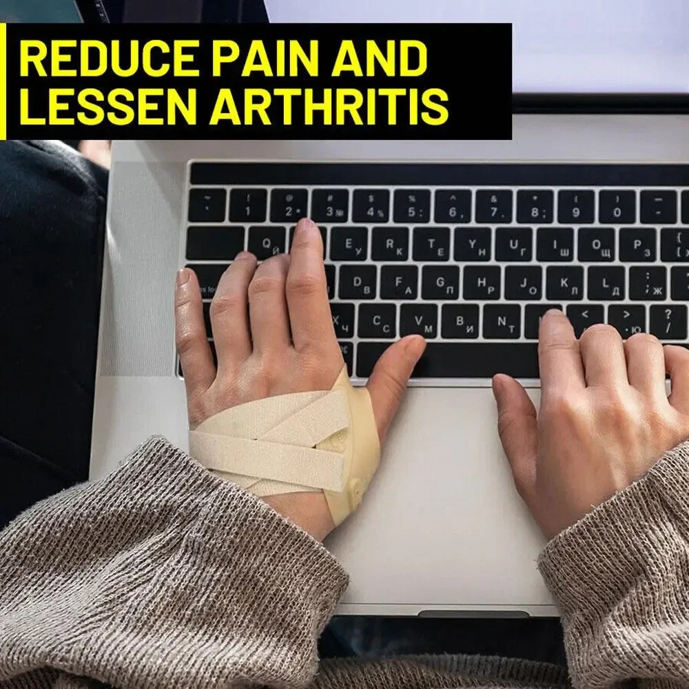 FitGearly arthritis pain relief thumb support brace worn on hand, providing stability and comfort for thumb joint support.