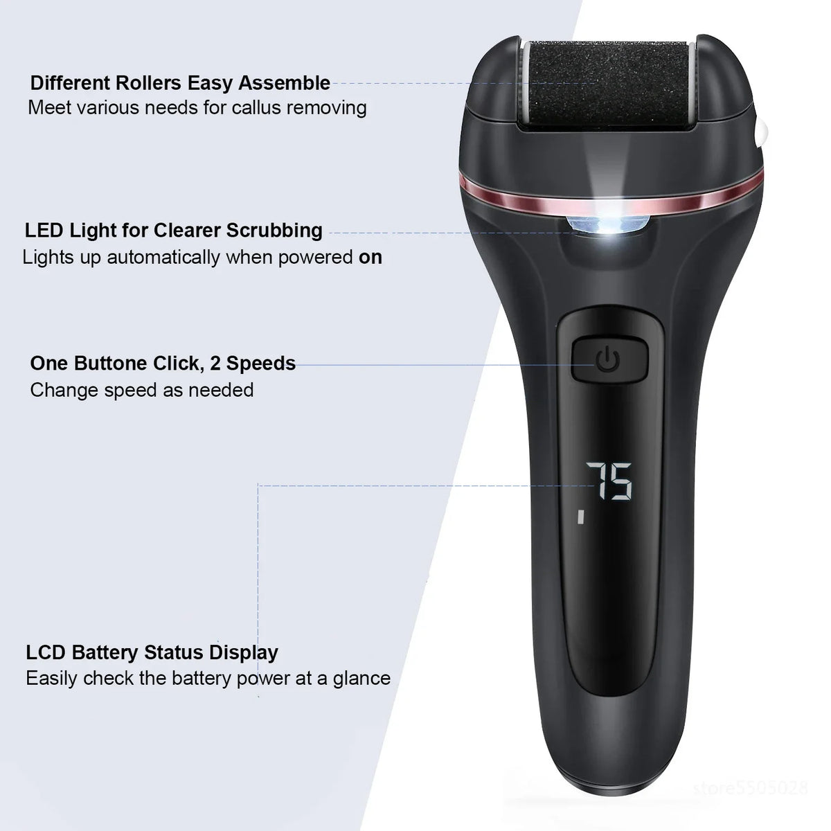 FitGearly electric callus remover foot file grinder for pedicure, compact health and fitness device for smooth, soft feet.