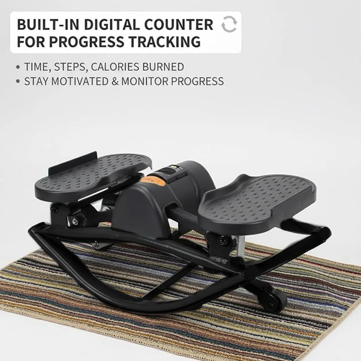 FitGearly Exercise Rock Stepper Silent Lateral Machine for fitness and cardio workouts, showing the compact design and control panel.