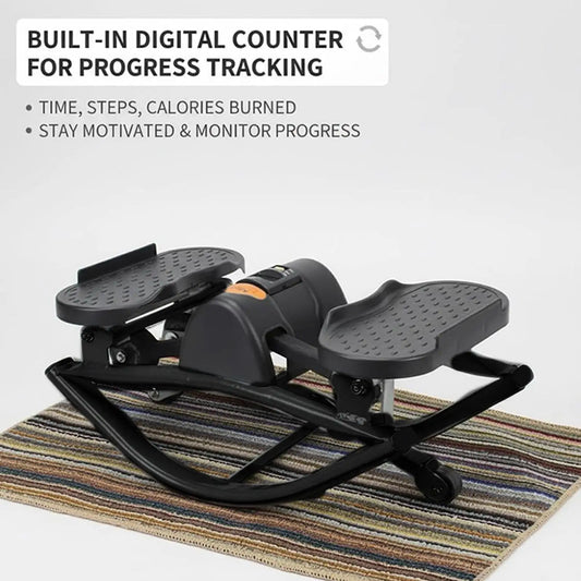 FitGearly Exercise Rock Stepper Silent Lateral Machine for fitness and cardio workouts, showing the compact design and control panel.