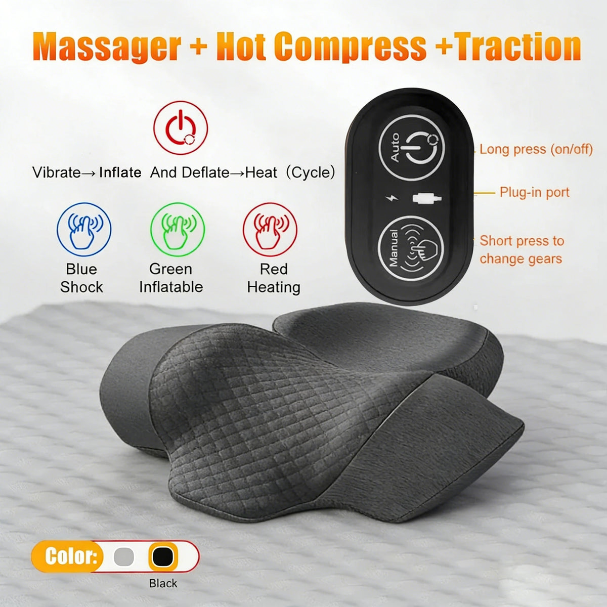 FitGearly electric vibration neck massager and cervical pillow for relaxing neck therapy and muscle relief.