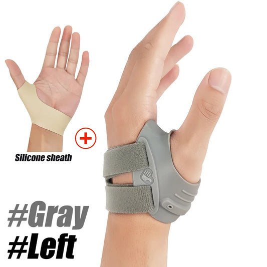 FitGearly arthritis pain relief thumb support brace showing adjustable straps and breathable material for joint stability.