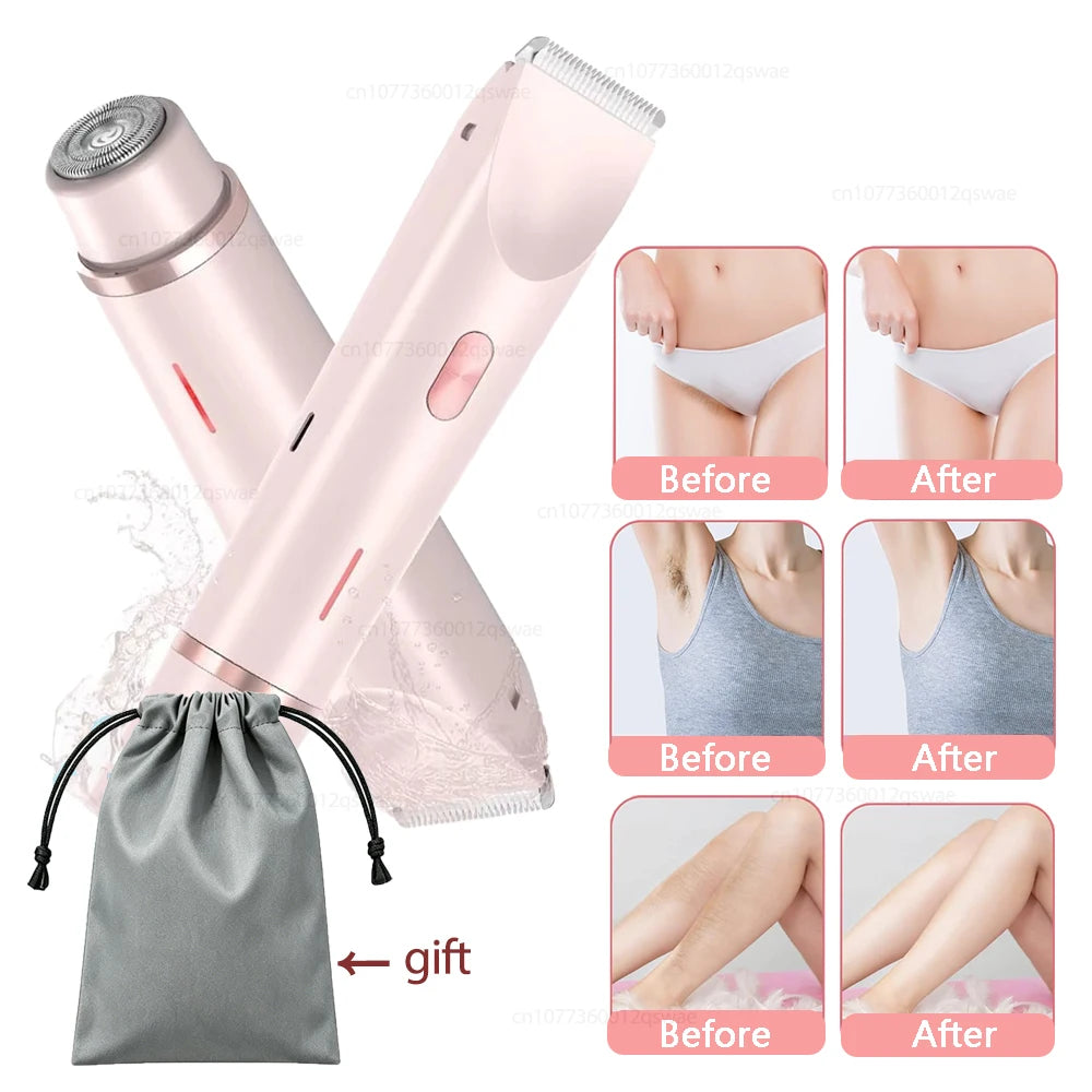 FitGearly electric hair remover trimmer for men and women showing a sleek handheld device with a charging stand and grooming attachments.