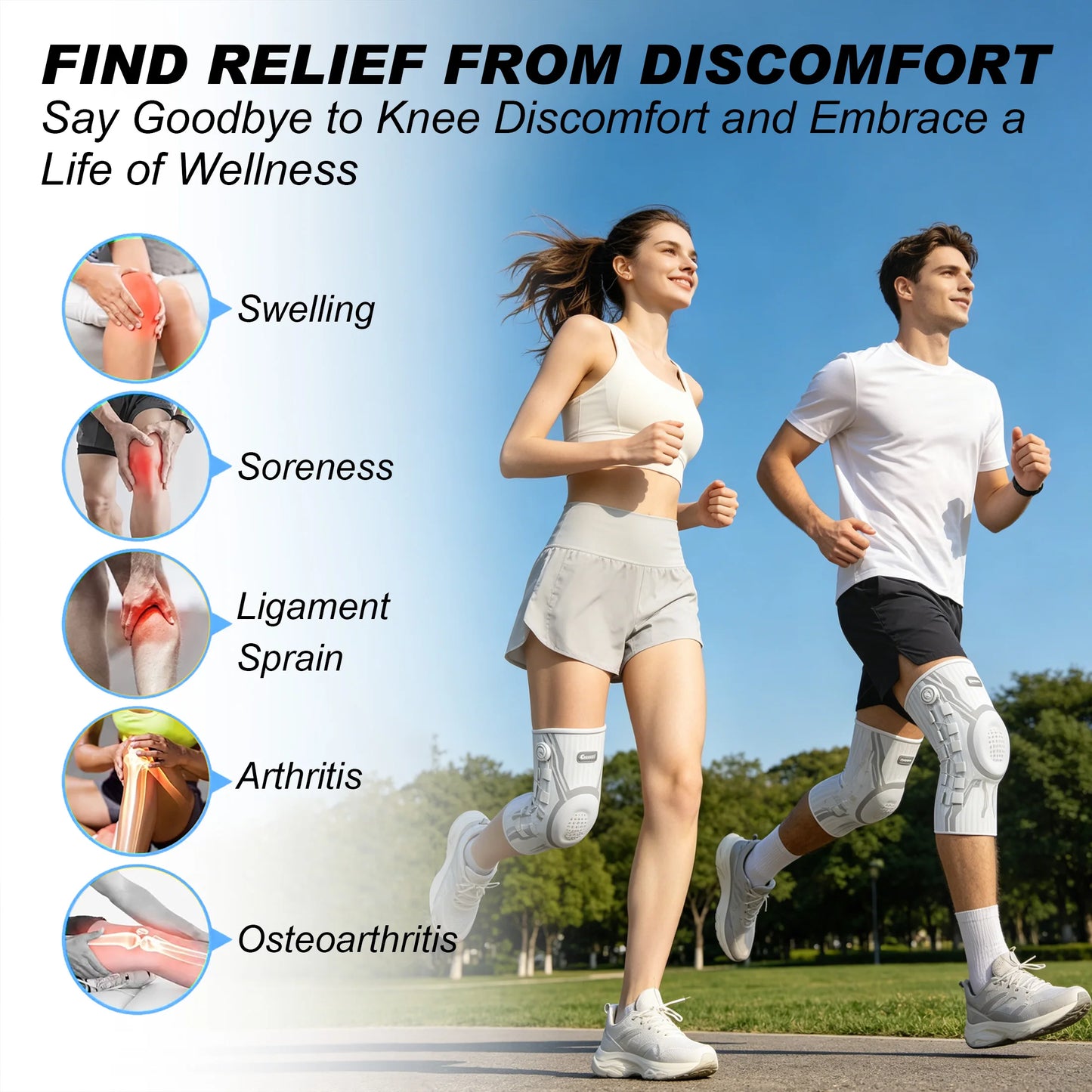 Kuangmi Smart Knob Knee Brace with Patella Gel Pad and Lateral Stabilizer, Compression Knee Brace for Exercise (Single), KMh752