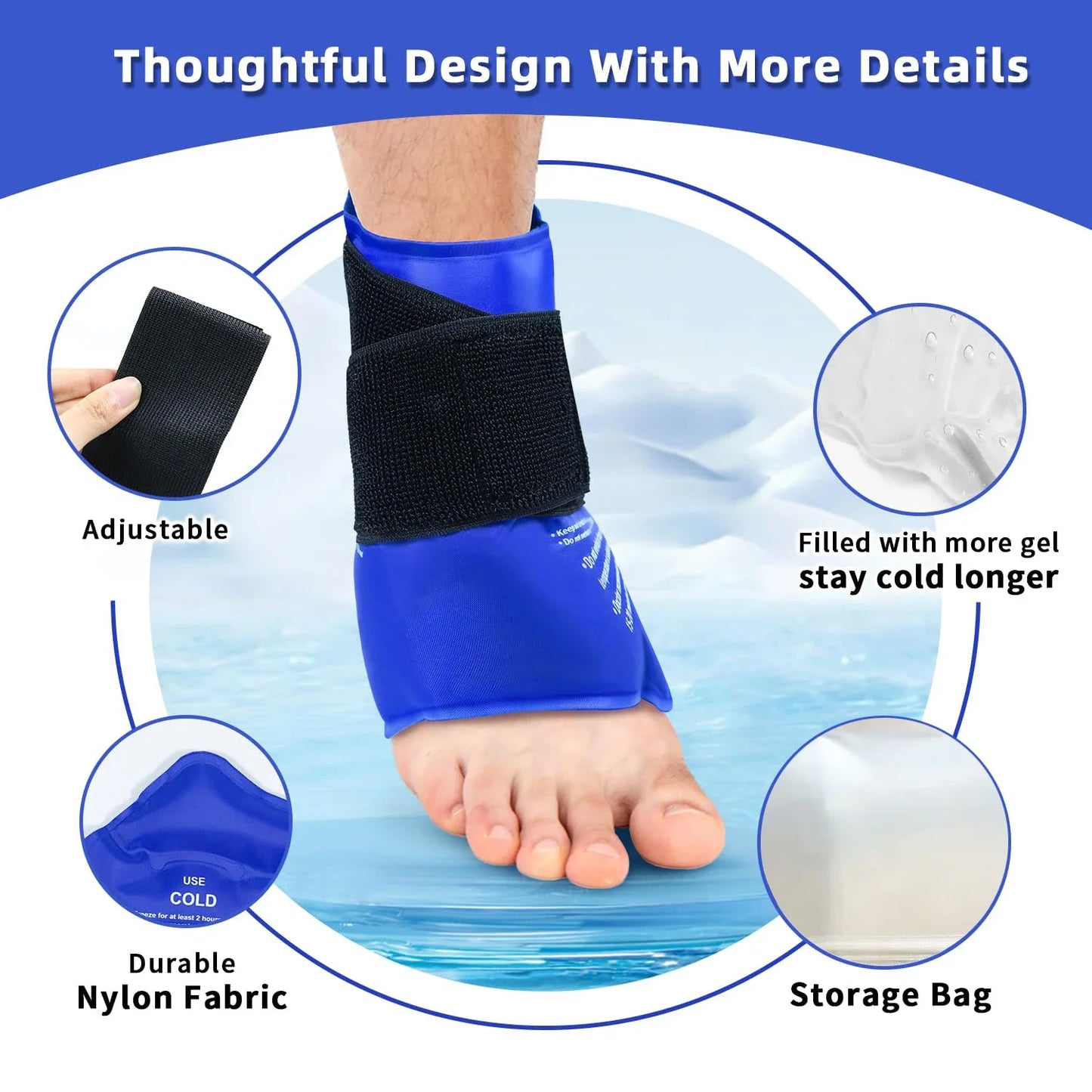 Ankle Brace Ice Pack Wrap For Sport Injuires Hot & Cold Compress Use Large Reusable Gel Cold Pack Ankle Support