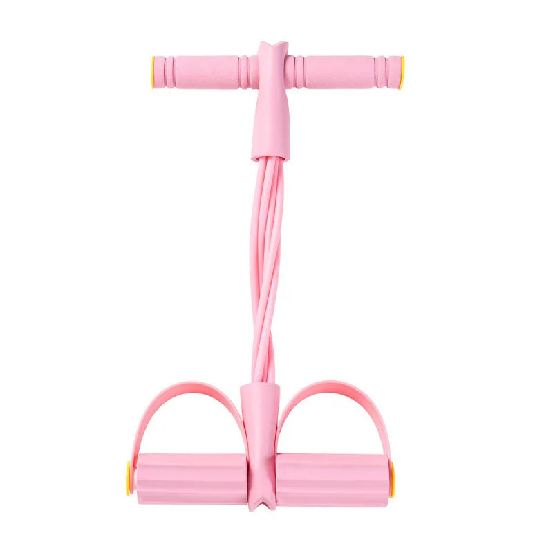 Six FitGearly rubber pedal resistance bands with handles for strength training and full-body workouts.