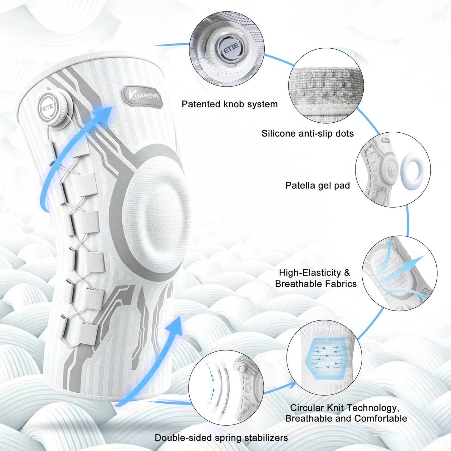 Kuangmi Smart Knob Knee Brace with Patella Gel Pad and Lateral Stabilizer, Compression Knee Brace for Exercise (Single), KMh752