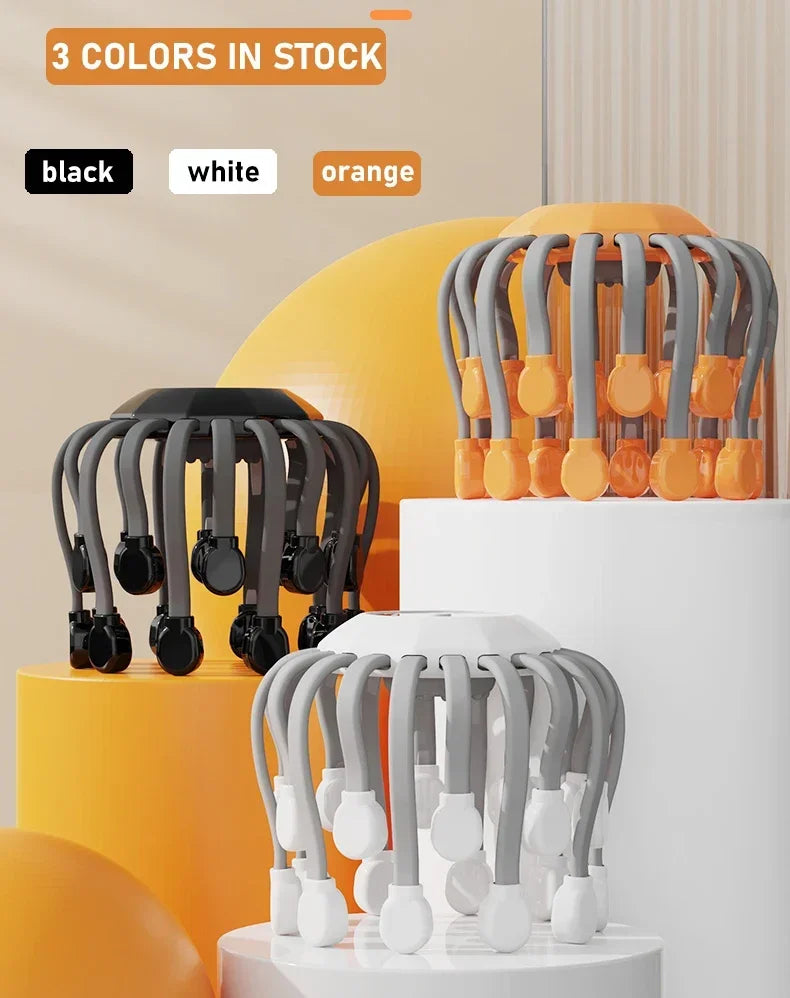 Orange Octopus Head Massager, 10/20 Independent Massage Heads, Wireless Vibration Scalp Scratcher for Daily Relaxation