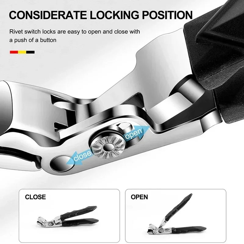 Professional Stainless Steel Toenail Clippers for Seniors, Wide Jaw, Angled Head, Concave Blade