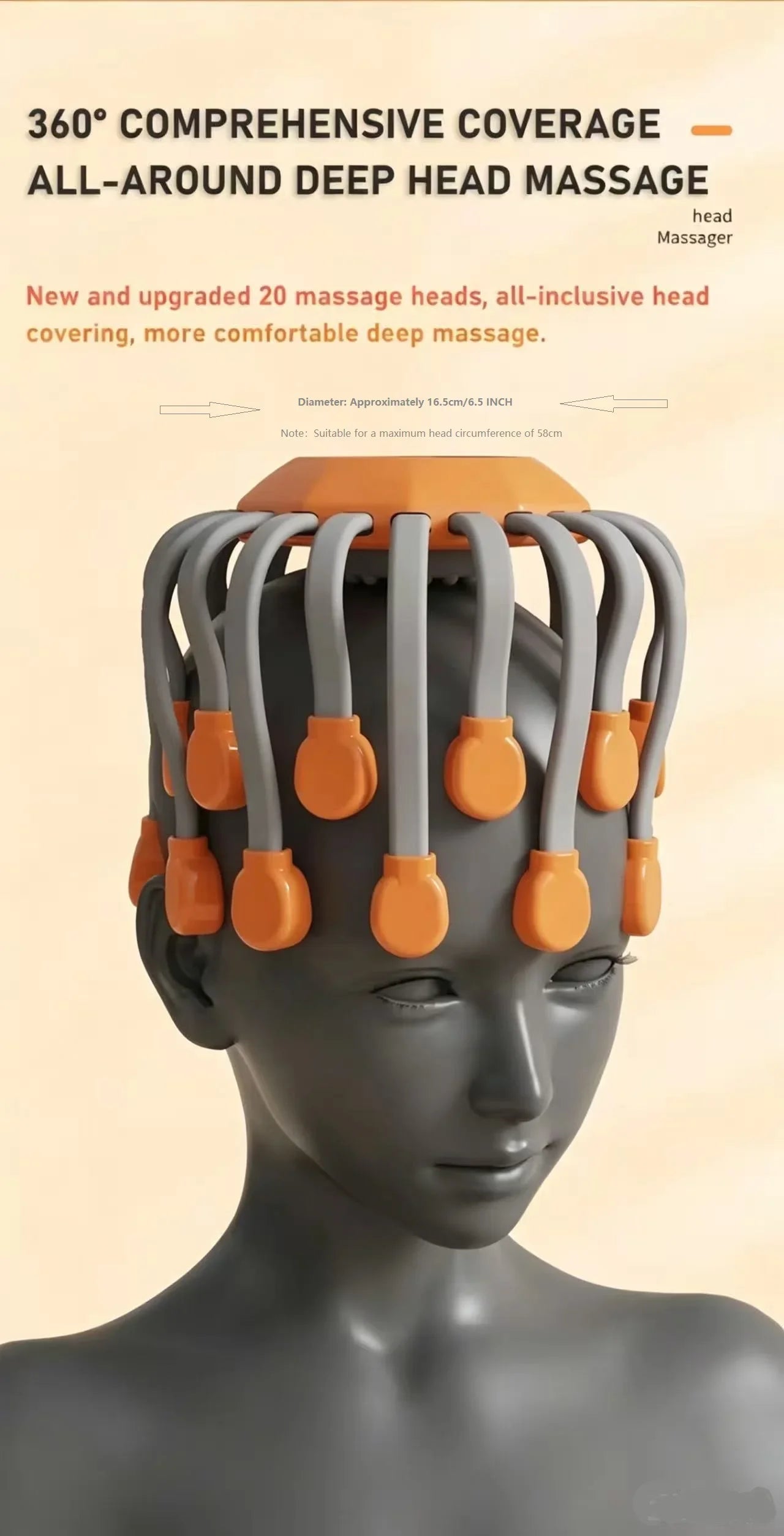 Orange Octopus Head Massager, 10/20 Independent Massage Heads, Wireless Vibration Scalp Scratcher for Daily Relaxation