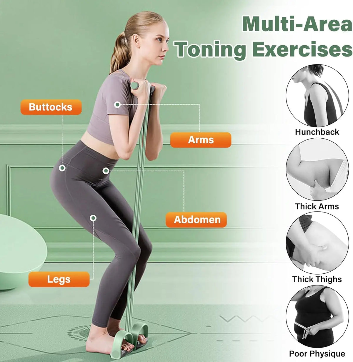 Six FitGearly rubber pedal resistance bands with handles for strength training and fitness exercises, shown in the image.