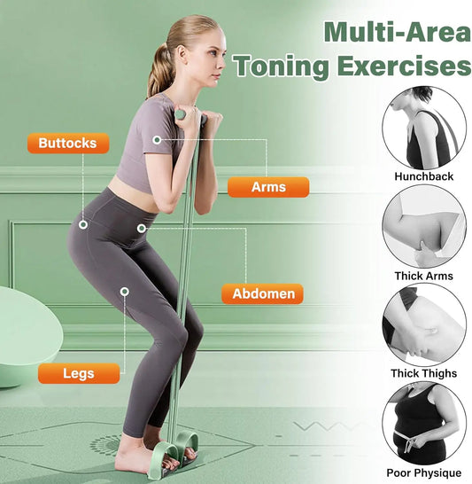 Six FitGearly rubber pedal resistance bands with handles for strength training and fitness exercises, shown in the image.