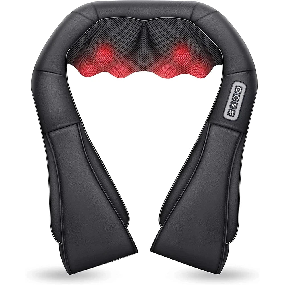 FitGearly shoulder heated back massager with adjustable straps and control panel for targeted muscle relief.