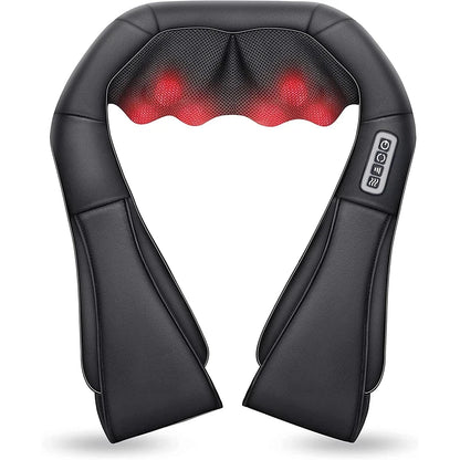 FitGearly shoulder heated back massager with adjustable straps and control panel for targeted muscle relief.