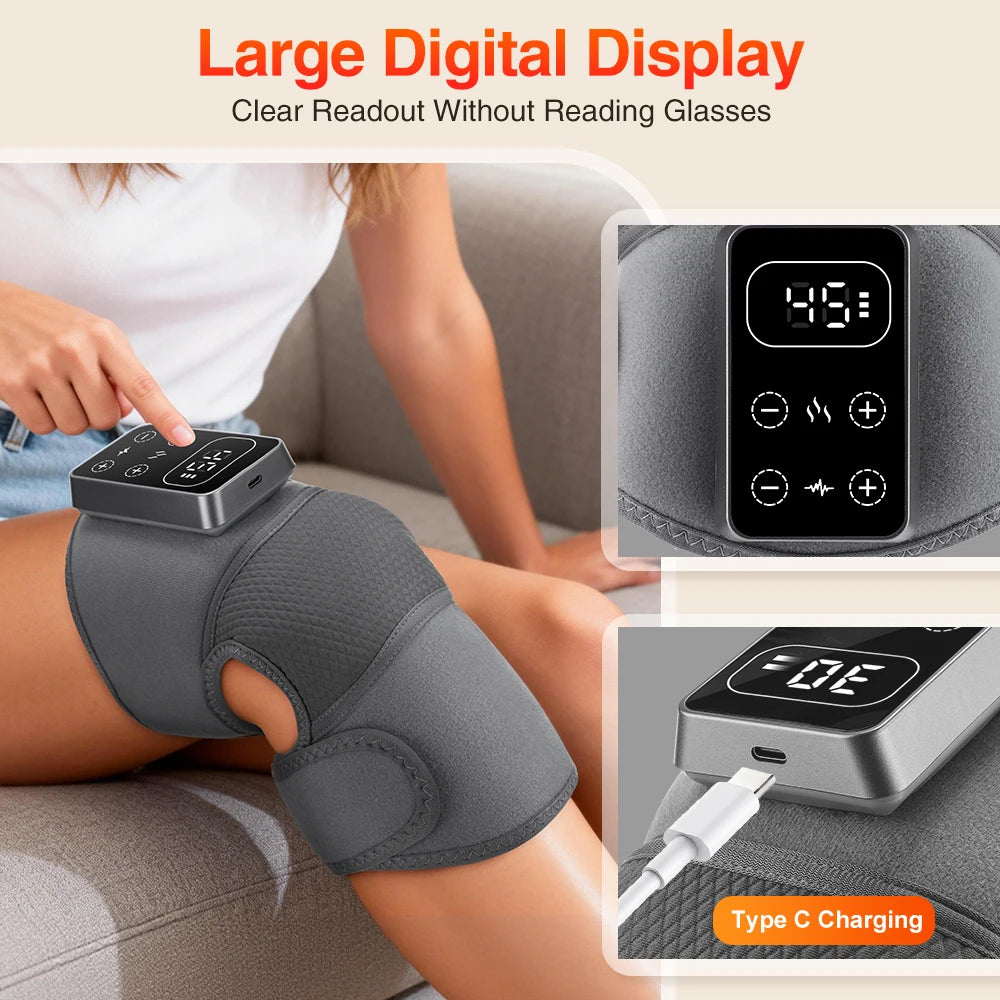 Heated Vibration Knee Massager Cordless Rechargeable 3-in-1 Shoulder & Elbow Support with Timer Electric Portable Brace