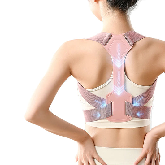 FitGearly lumbar support posture corrector corset shown on a model, designed to improve back alignment and posture.