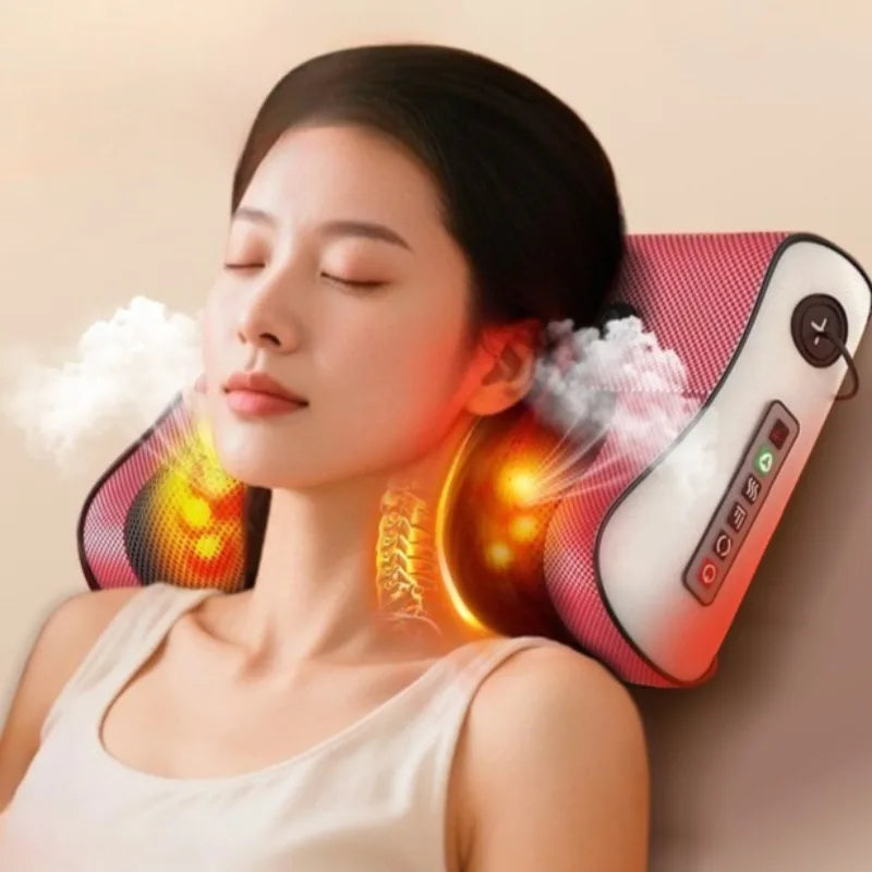 FitGearly multi-functional shoulder massager with hot compress, showcasing ergonomic design and adjustable straps for muscle relief.