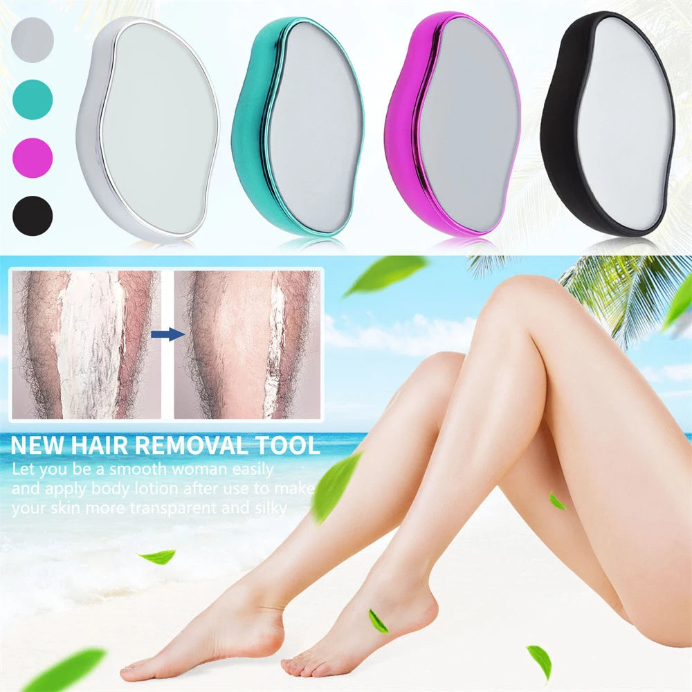 Crystal physical eraser glass hair remover from FitGearly, showing a sleek, clear device used for gentle hair removal.