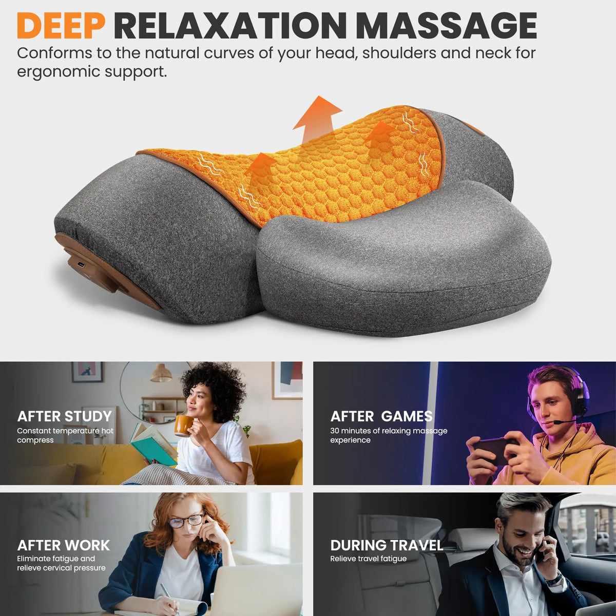 FitGearly electric vibration neck massager with cervical pillow, designed for pain relief and relaxation in health and fitness.