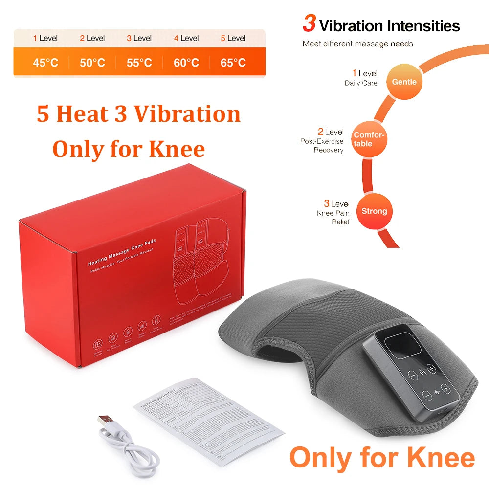 Heated Vibration Knee Massager Cordless Rechargeable 3-in-1 Shoulder & Elbow Support with Timer Electric Portable Brace