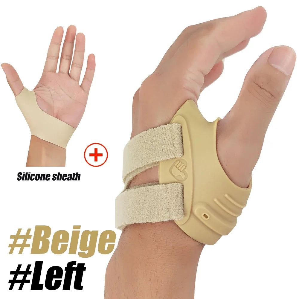 FitGearly arthritis pain relief thumb support brace showing adjustable strap and breathable material for hand and thumb support.