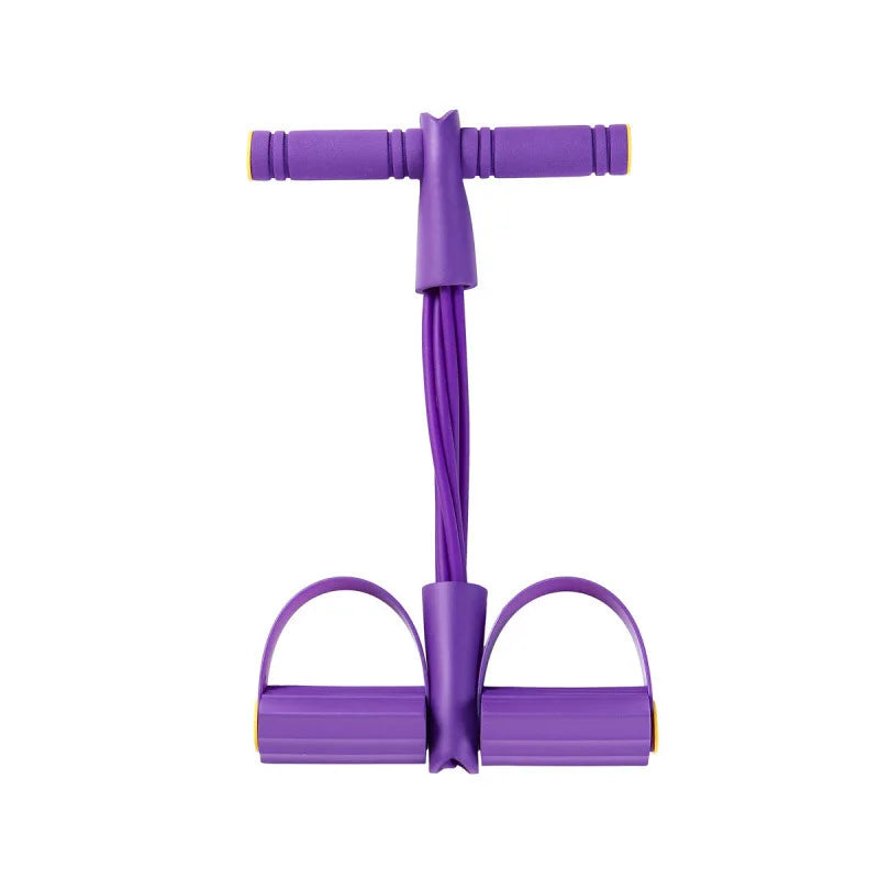 Six FitGearly rubber pedal resistance bands with handles for strength training and physical therapy exercises.