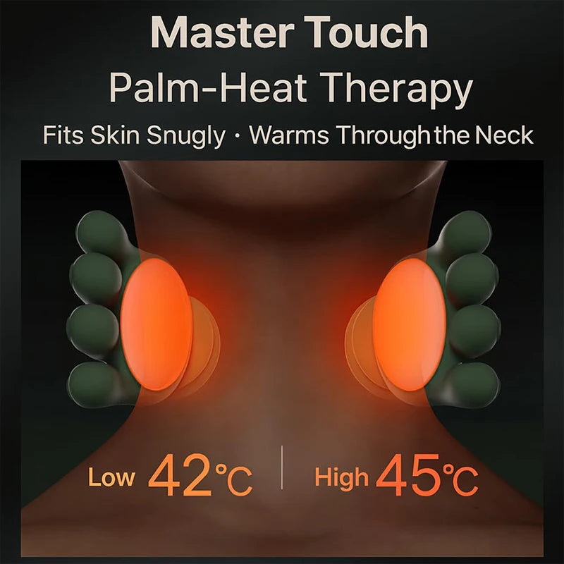 FitGearly Bionic Neck Shoulder Massager Pillow showing ergonomic design with adjustable straps and massaging nodes.
