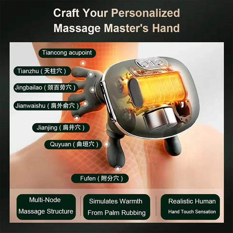 FitGearly Bionic Neck Shoulder Massager Pillow showcasing ergonomic design with adjustable straps and soothing massage nodes.