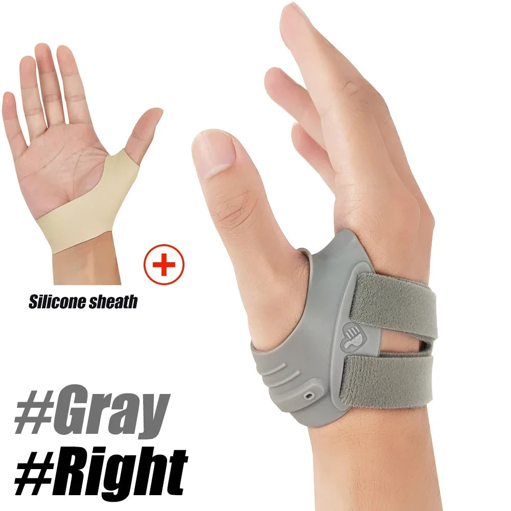 FitGearly arthritis pain relief thumb support brace showing adjustable strap and padded design for thumb stabilization and comfort.