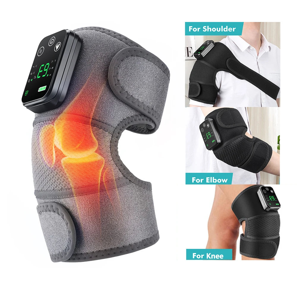 Heated Vibration Knee Massager Cordless Rechargeable 3-in-1 Shoulder & Elbow Support with Timer Electric Portable Brace