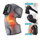 FitGearly Heated Vibration Knee Massager with adjustable straps, control panel, and cushioned design for pain relief and comfort.