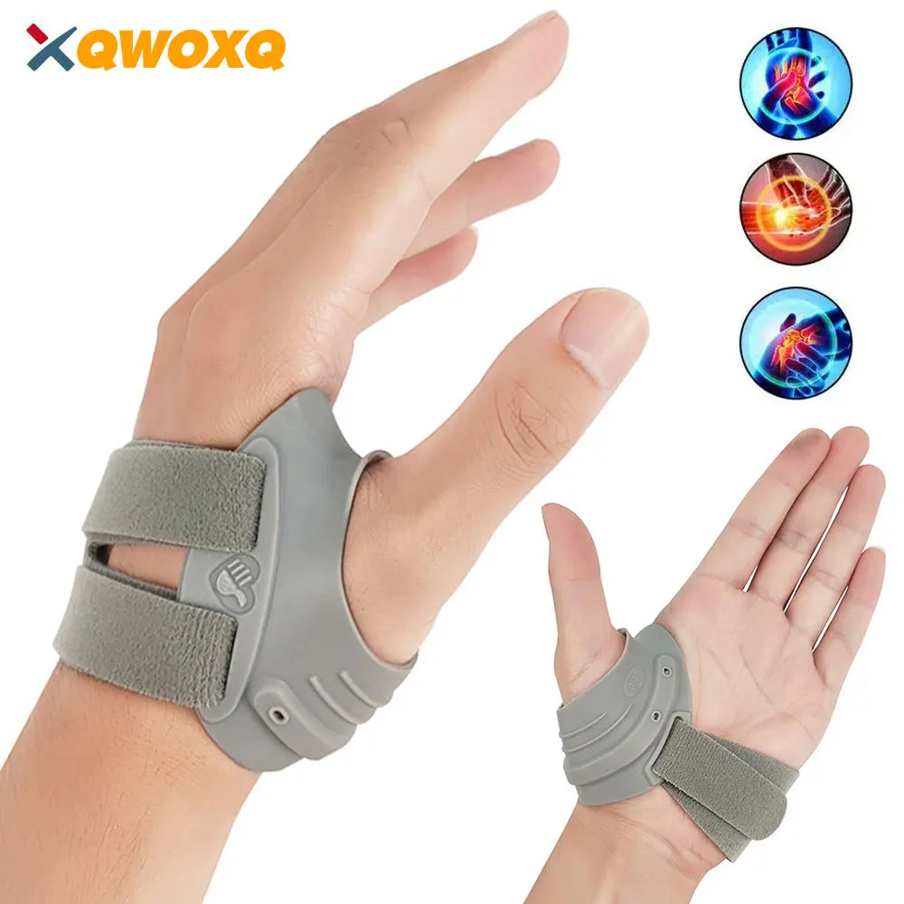 FitGearly arthritis pain relief thumb support brace showing adjustable strap and breathable material for thumb stabilization.