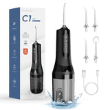 Wireless electric dental floss cleaner by FitGearly, showing sleek design and compact handheld device for oral hygiene.