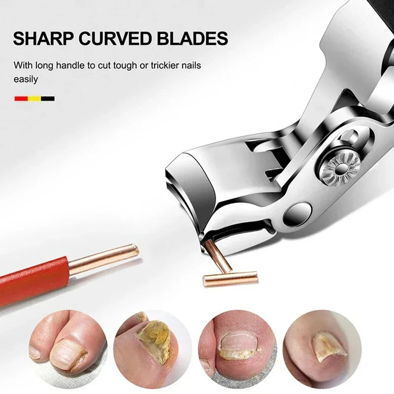 Professional Stainless Steel Toenail Clippers for Seniors, Wide Jaw, Angled Head, Concave Blade