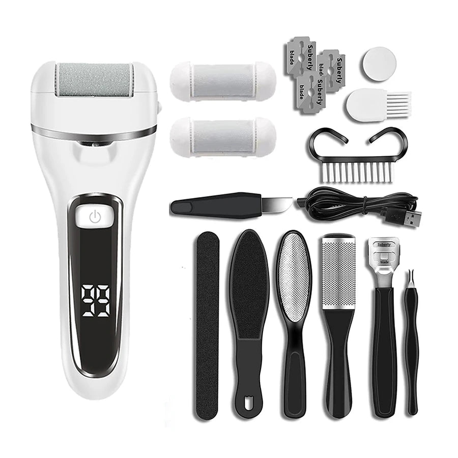 FitGearly electric callus remover foot file grinder for pedicure, compact health and fitness device for smooth feet.