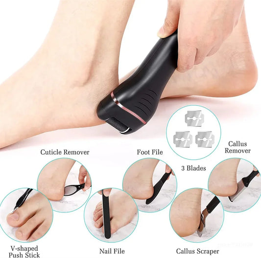 FitGearly electric callus remover foot file grinder for pedicures, compact health and fitness device for smooth feet.