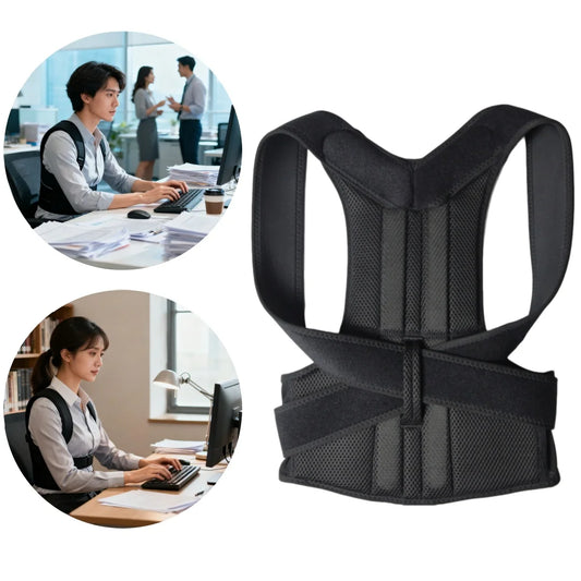 FitGearly upper back posture support corrector worn over clothing, designed to improve posture and reduce back strain.