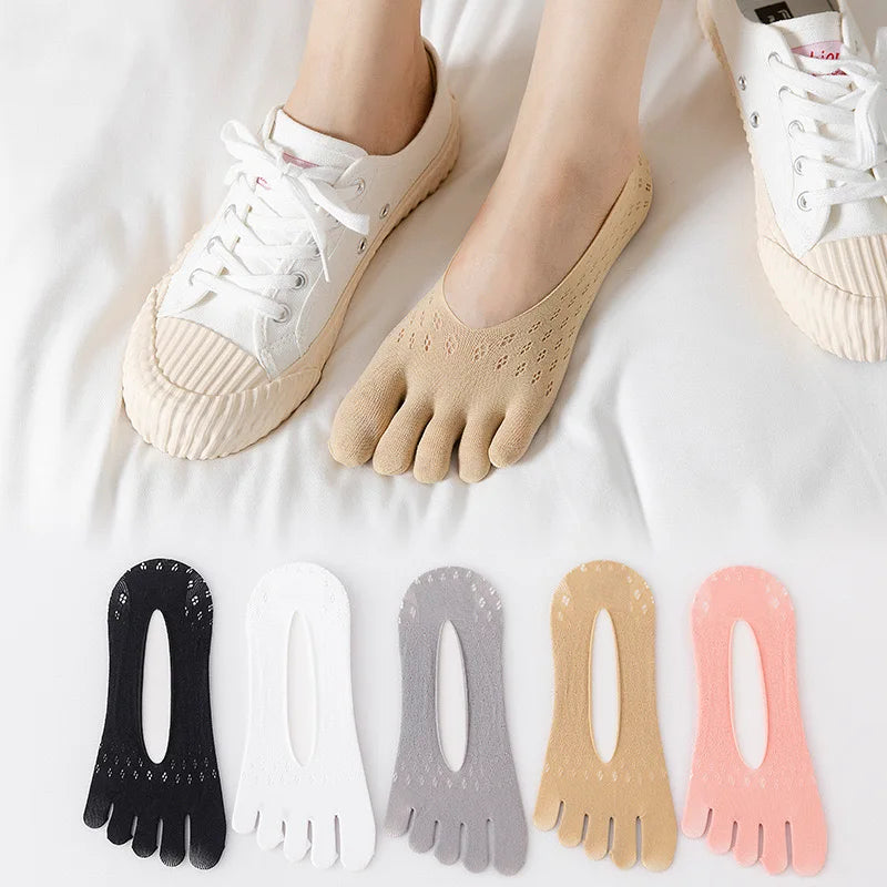 5 pairs Women Socks with Fingers Breathable Summer Ultra-thin Transparent Sock Invisible Elastic Boat Socks Comfortable Boat Sox