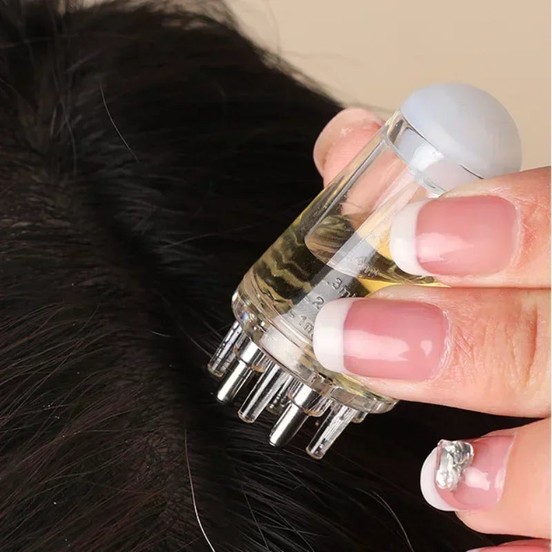 FitGearly anti hair loss essential oil liquid guiding massager device for scalp and hair health, shown in a sleek black design.