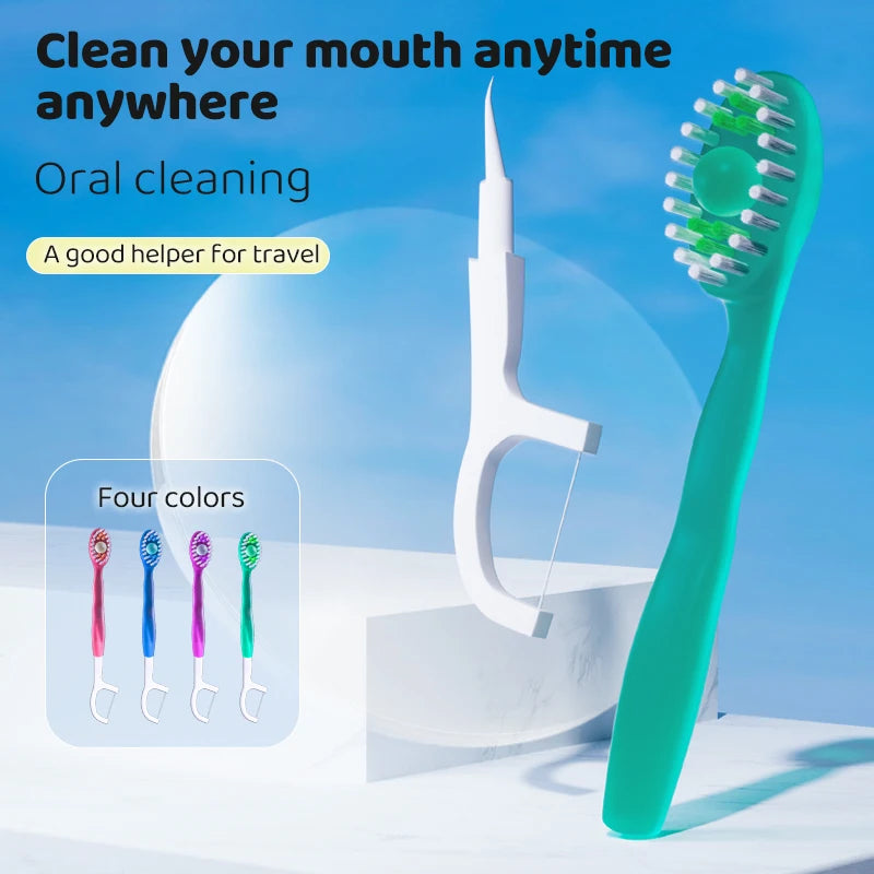 Portable 5-in-1 toothbrush dental floss 8/16pcs for oral cleani ng, disposable toothbrush for adults on -business trips
